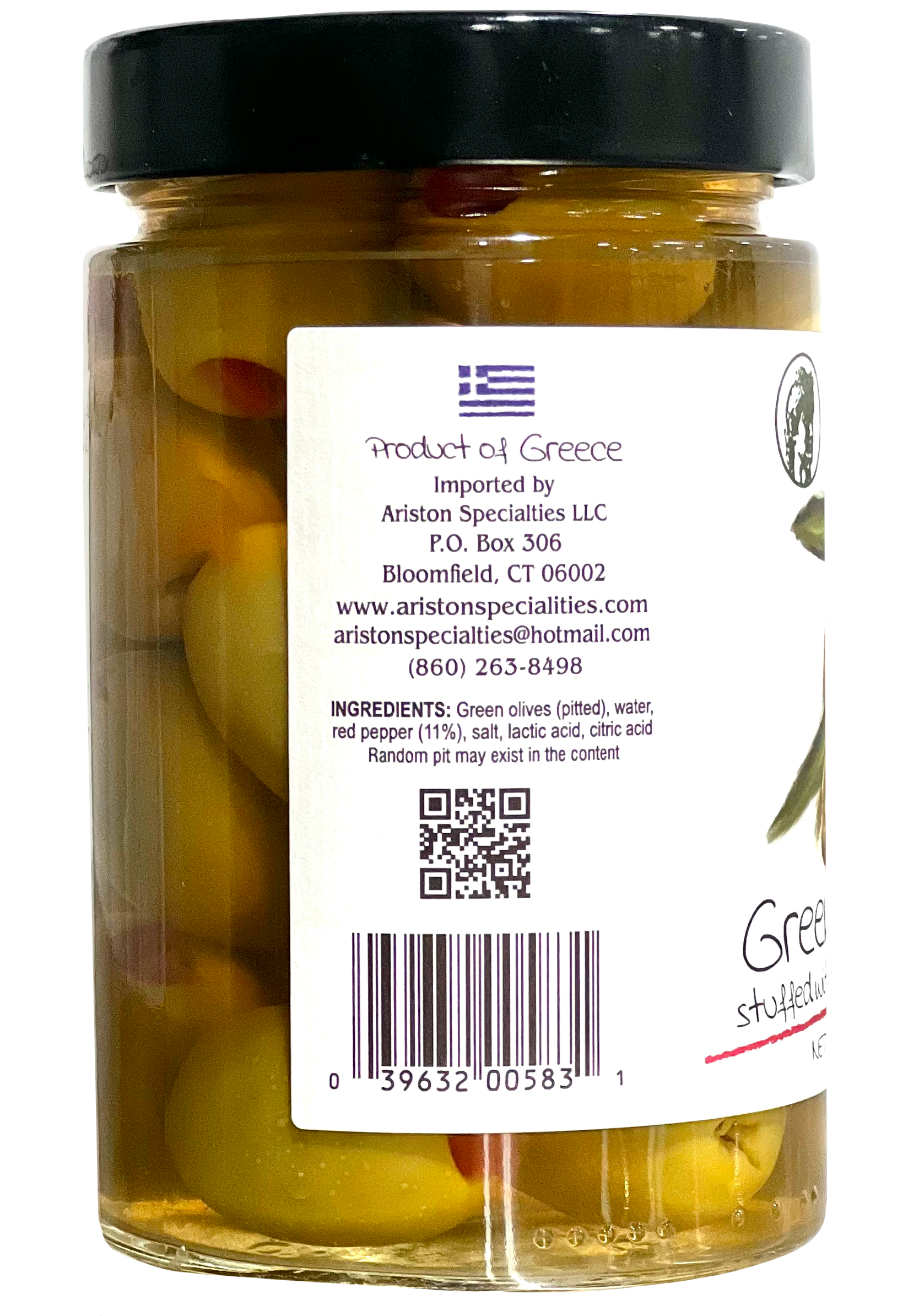 Ariston Specialties - Wholesale Olives - Ariston Green Olives Stuffed Pepper -13.40oz (Sweet peppers)1