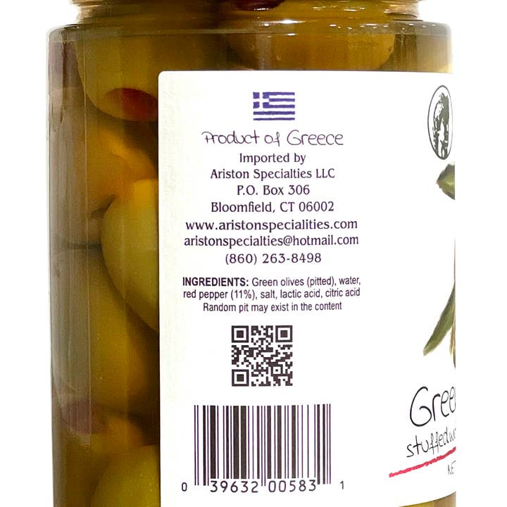 Ariston Specialties - Wholesale Olives - Ariston Green Olives Stuffed Pepper -13.40oz (Sweet peppers)1