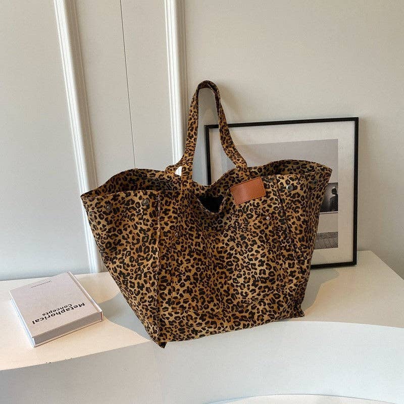 FurDecoration - Wholesale Shoulder Bag - Women's - Leopard Print Canvas Oversized Shoulder Bag8