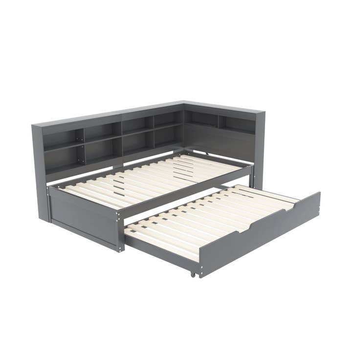 Urban Meuble - Wholesale Bed - Solid wood trundle bed gray 90*200 with USB port and multiple storage GIRCAET16