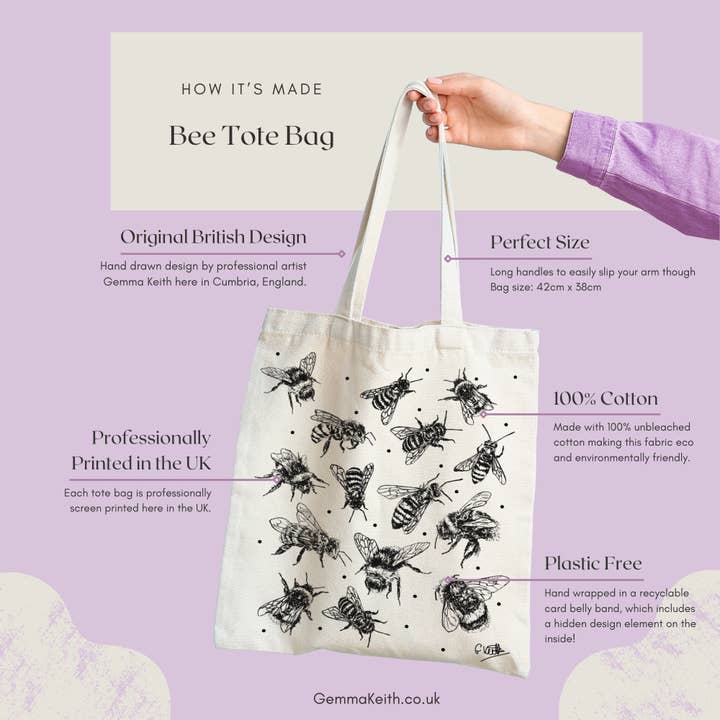 Gemma Keith Designs – wholesale Tote bag – Women's – Bee Design Screen Printed Cotton Tote Bag1