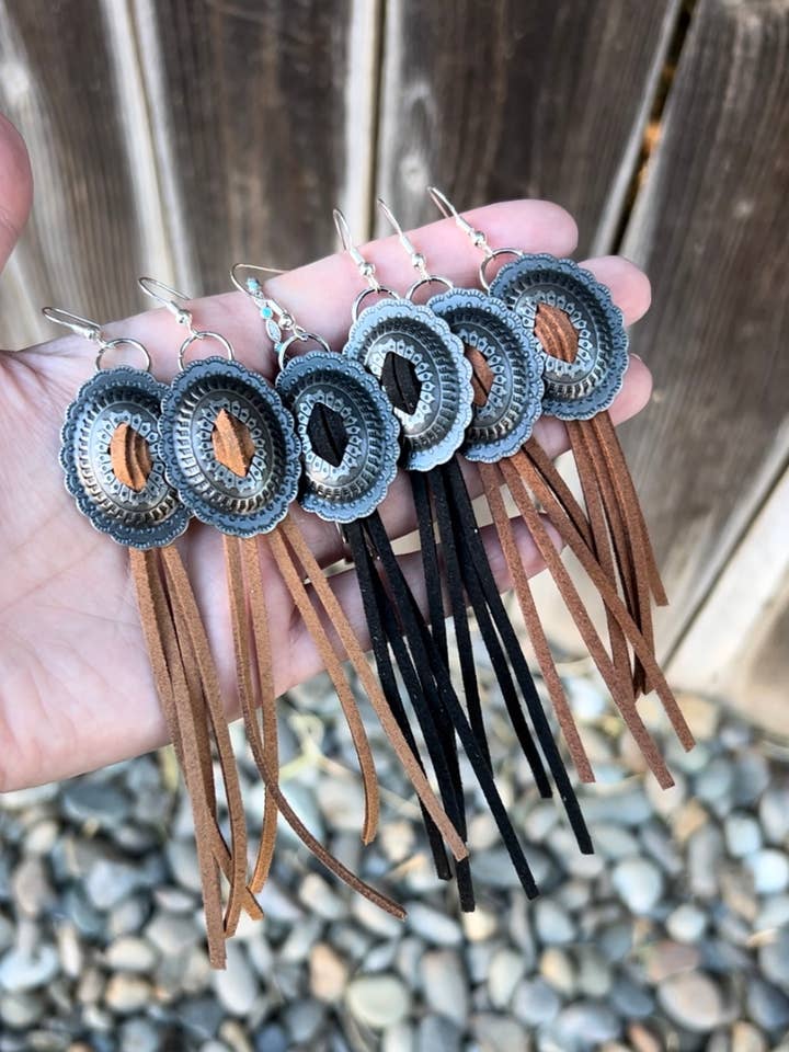 Concho Fringe Dangle Earrings for wholesale by Leiting Designs