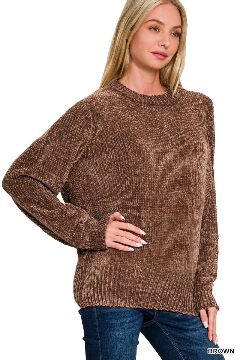 Vanilla Monkey - Wholesale Knit Sweater - Women's - Round Neck Balloon Sleeve Chenille Sweater3