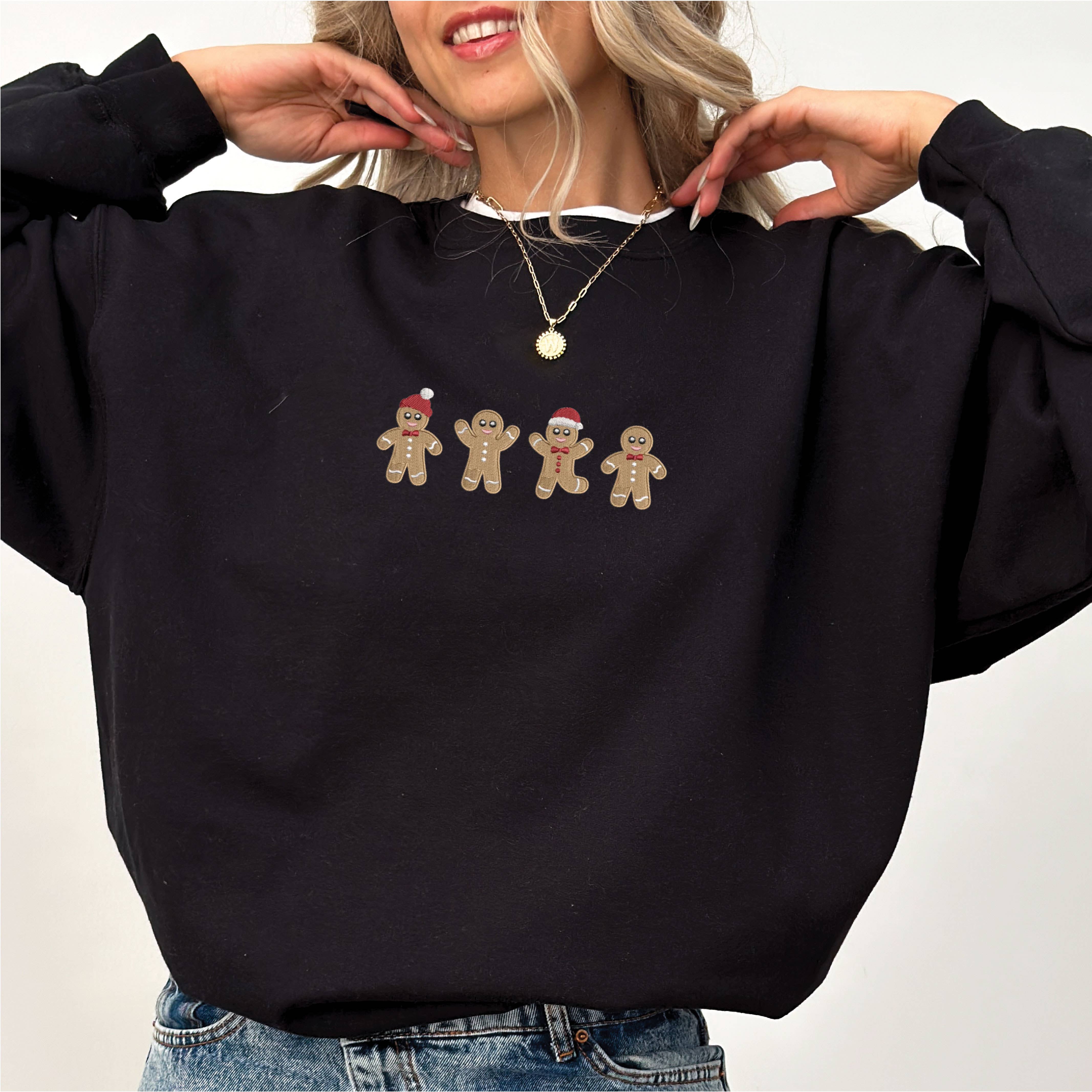 P E T I T R U E - Wholesale Sweatshirt - Women's - Embroidered Christmas Sweatshirt Gingerbread Man Crewneck8