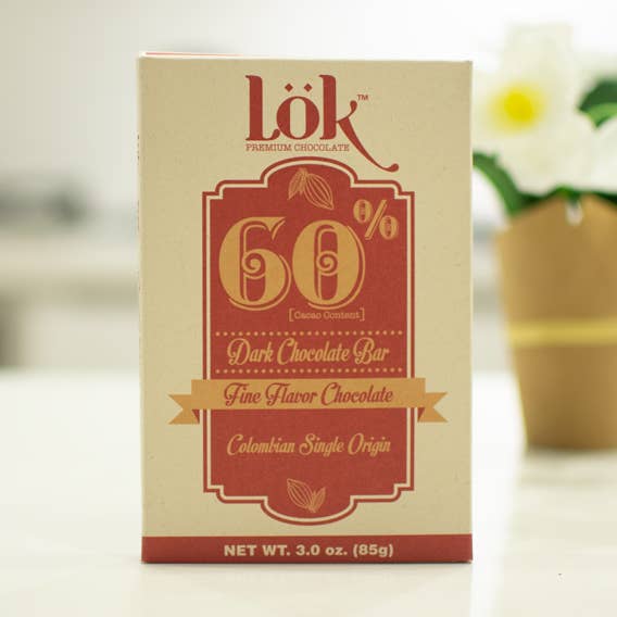 60% Cacao Colombian Origin Dark Chocolate Bar for wholesale by Lök Foods