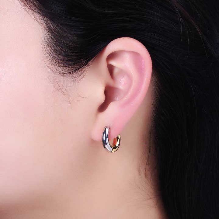 Aim Eternal - Wholesale Huggie Earrings - Mixed Metal 16mm, 20mm Gold & Silver Two Tone Statement Hugg1