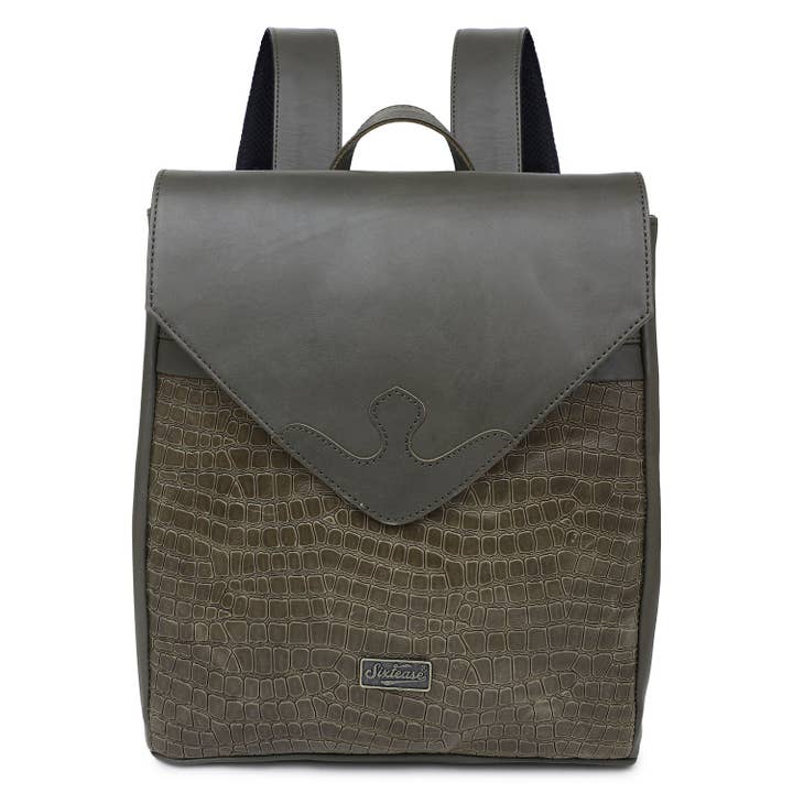 Leather Women's Backpack - Olive Green Croco Texture for wholesale by Sixtease Bags USA