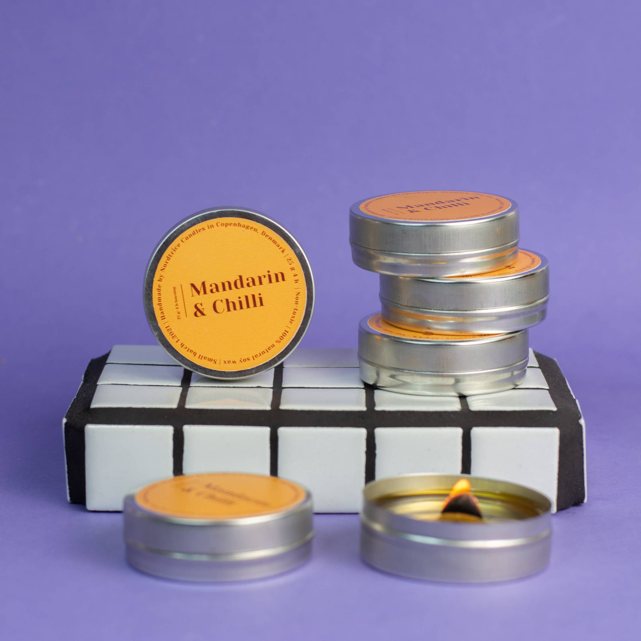 Nordtrice – Engroshandel Rejsestearinlys – Mini duftende sojelys, Mandarin & Chili2