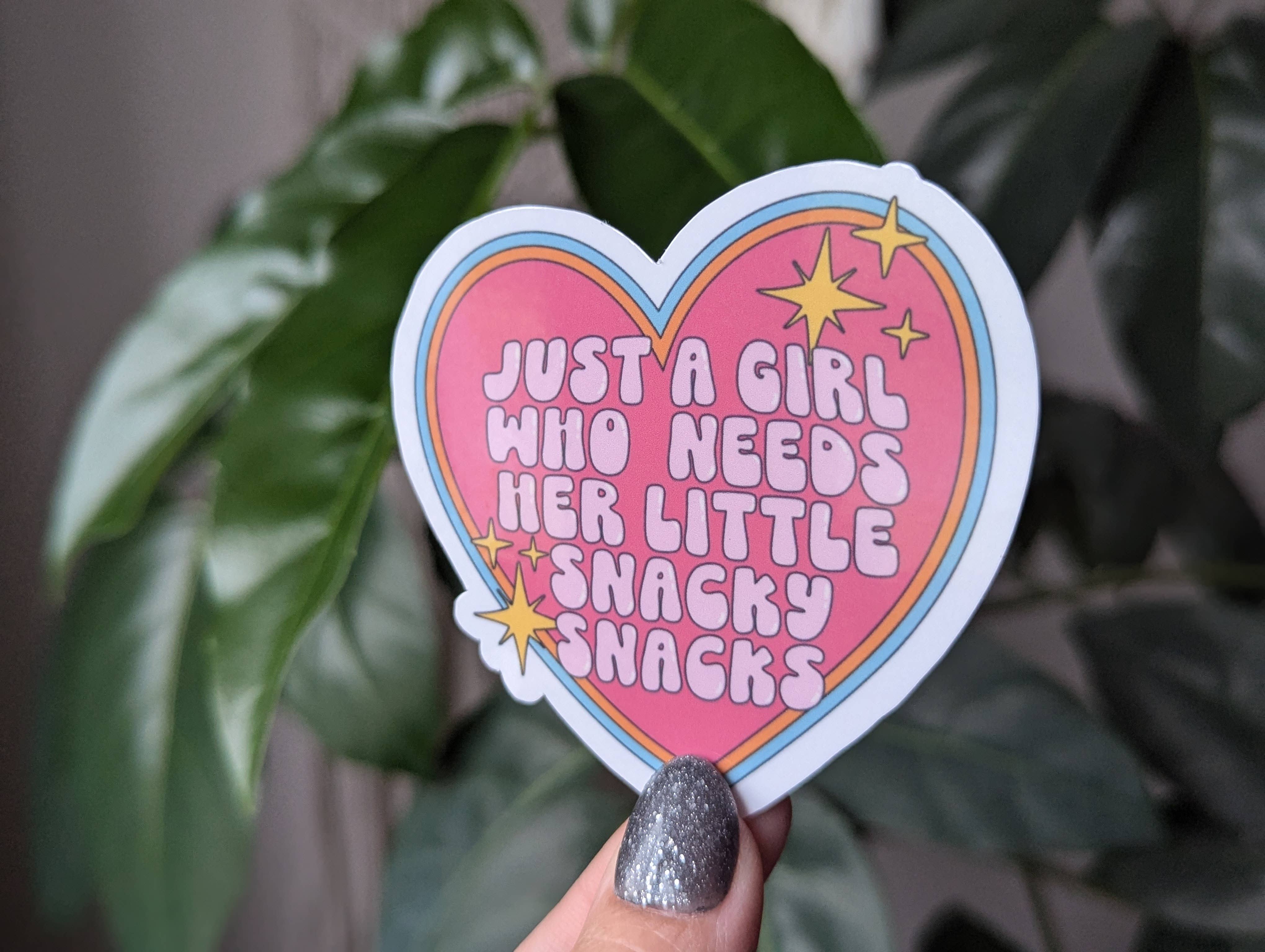 Moonlit Creations – wholesale Sticker – Just a girl who needs her little snacky snacks vinyl sticker1