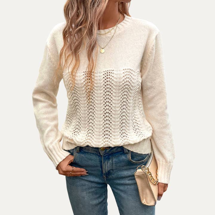 Always Chic Apricot Pierced Long Sleeve Knit Sweater for wholesale by The Moment Collection