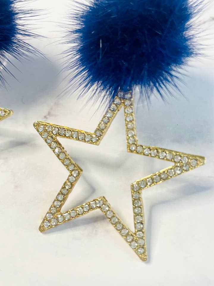 Dallas Football Fan Blue & Rhinestone Star Earrings for wholesale by Louie Love