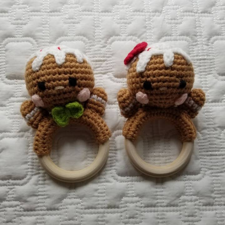 Hand Crocheted Gingerbread Rattle for wholesale by D & C TOYS