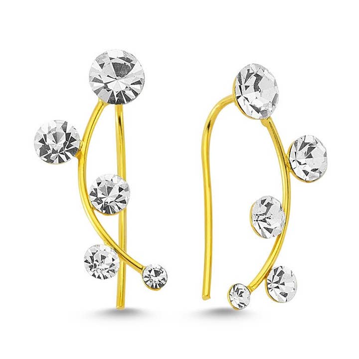 Koperen oorboeien met diamanten en klimmeroorbellen in goud voor wholesale door Amorium