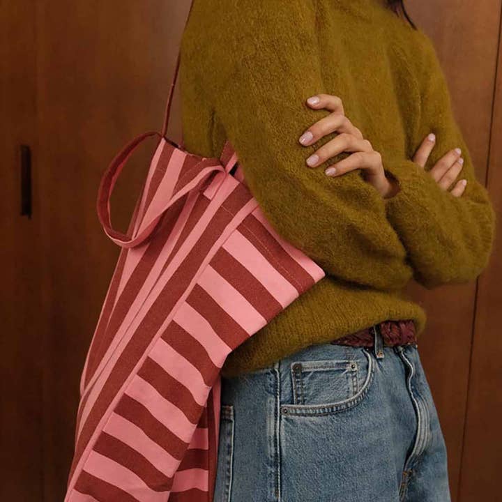 Rose in April - Wholesale Tote Bag - Women's - ELISABETH TOTE BAG STRIPES BRICK / PINK1