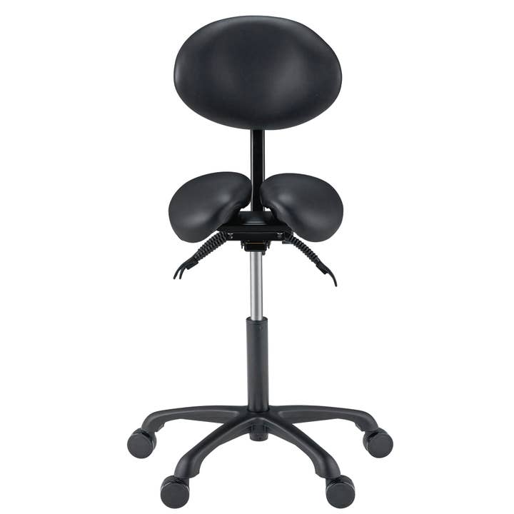 Master Massage Berkeley Ergonomic Saddle Stool -Two Split Part Seat StoolHydraulic Swivel Rolling Seat & Saddle Posture Correction Chair Seat with Backrest and Adjustable Title Angle and Height Black (2 Color Options) for wholesale by Royal Recliners