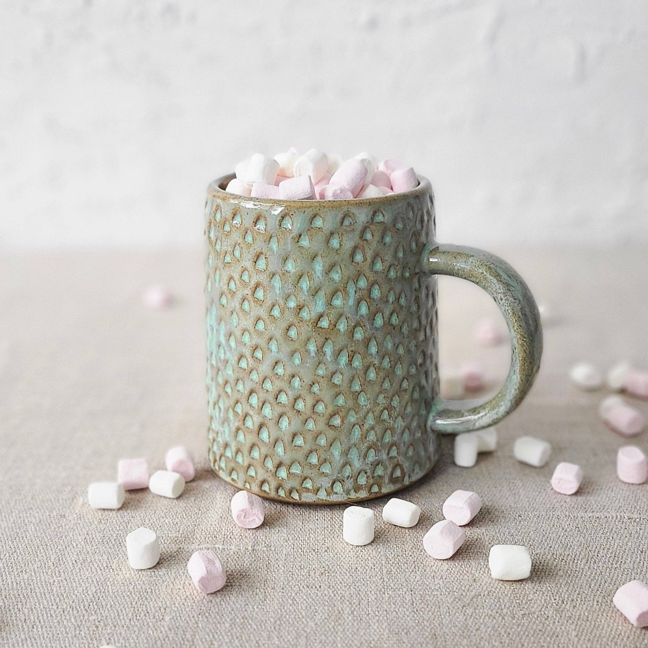 Katie L Thompson Designs – wholesale Coffee mug – Borealis Green Rustic Textured Pint Mug2