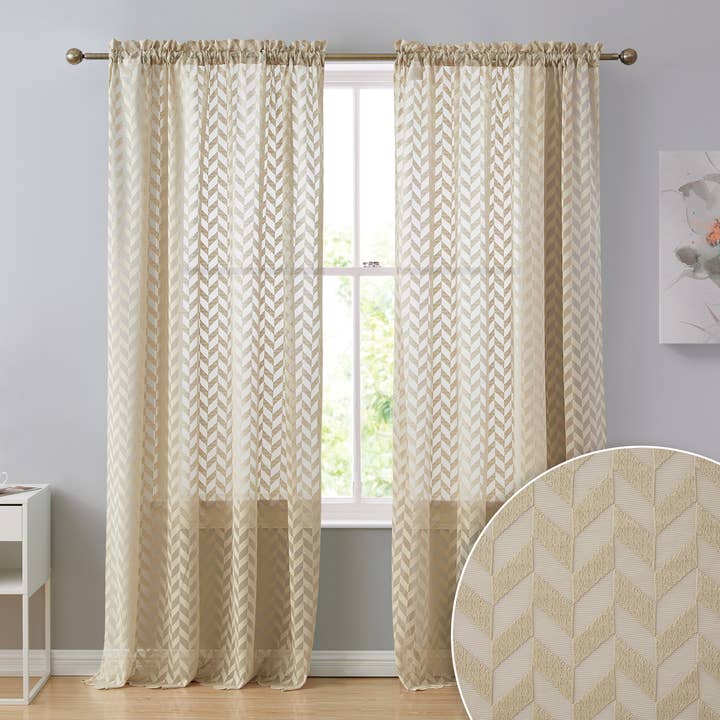 Herringbone Lace Sheer Rod Pocket Curtain Panels for wholesale by HLC.me
