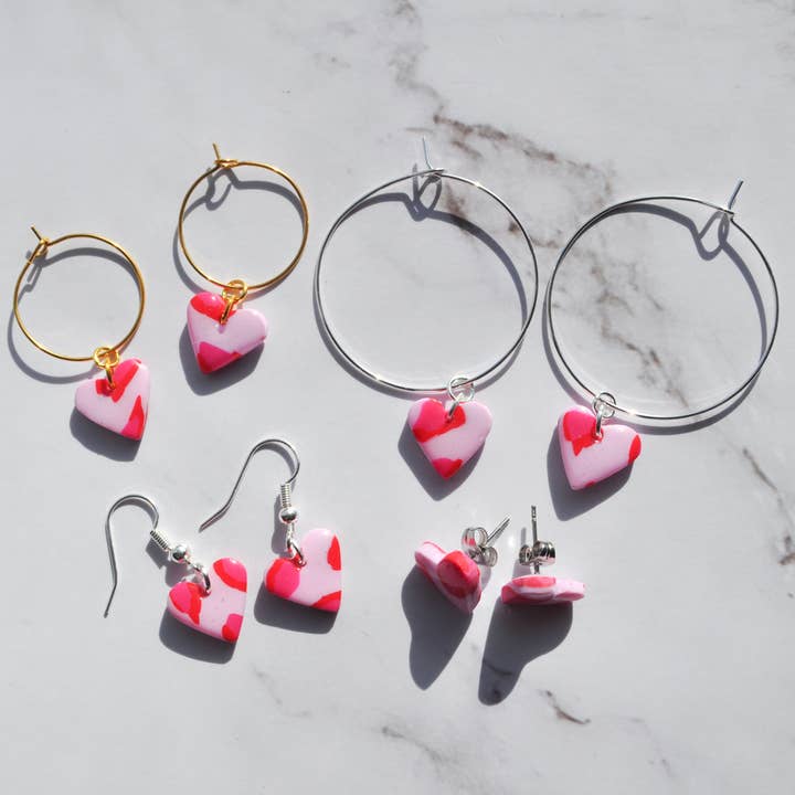 Lille Pink og rød Leopard hjerte øreringe for engroshandel hos Jess Adams Design
