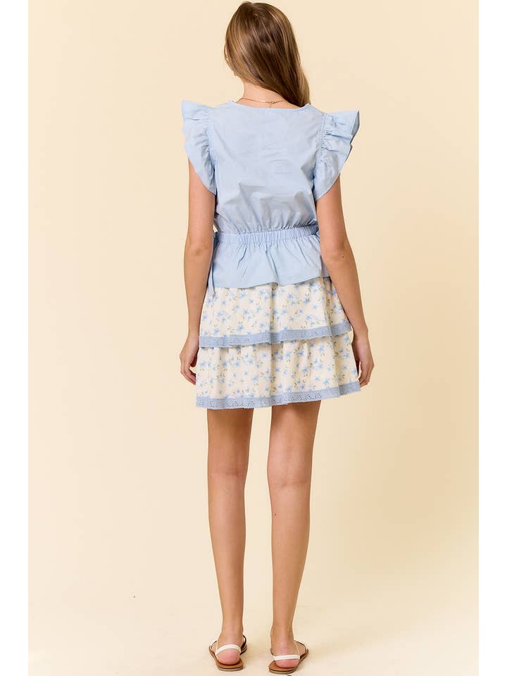 Doe and Rae - Wholesale Skirt - Women's - Floral Puff Printed Layered Lace Mini Skirt - 6551S