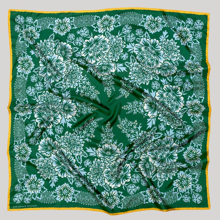 Last Chance Textiles - Wholesale Scarf - Unisex - Silk Twill Scarf - Blossom in Garden Green