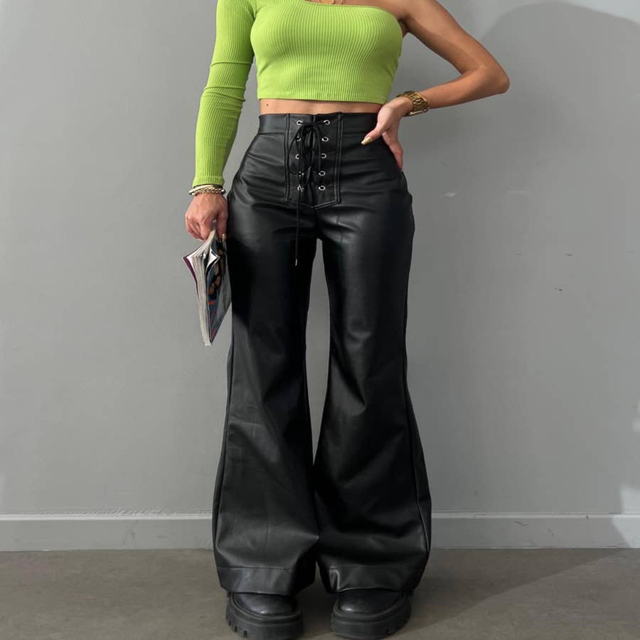 Faux Leather Bell Bottoms