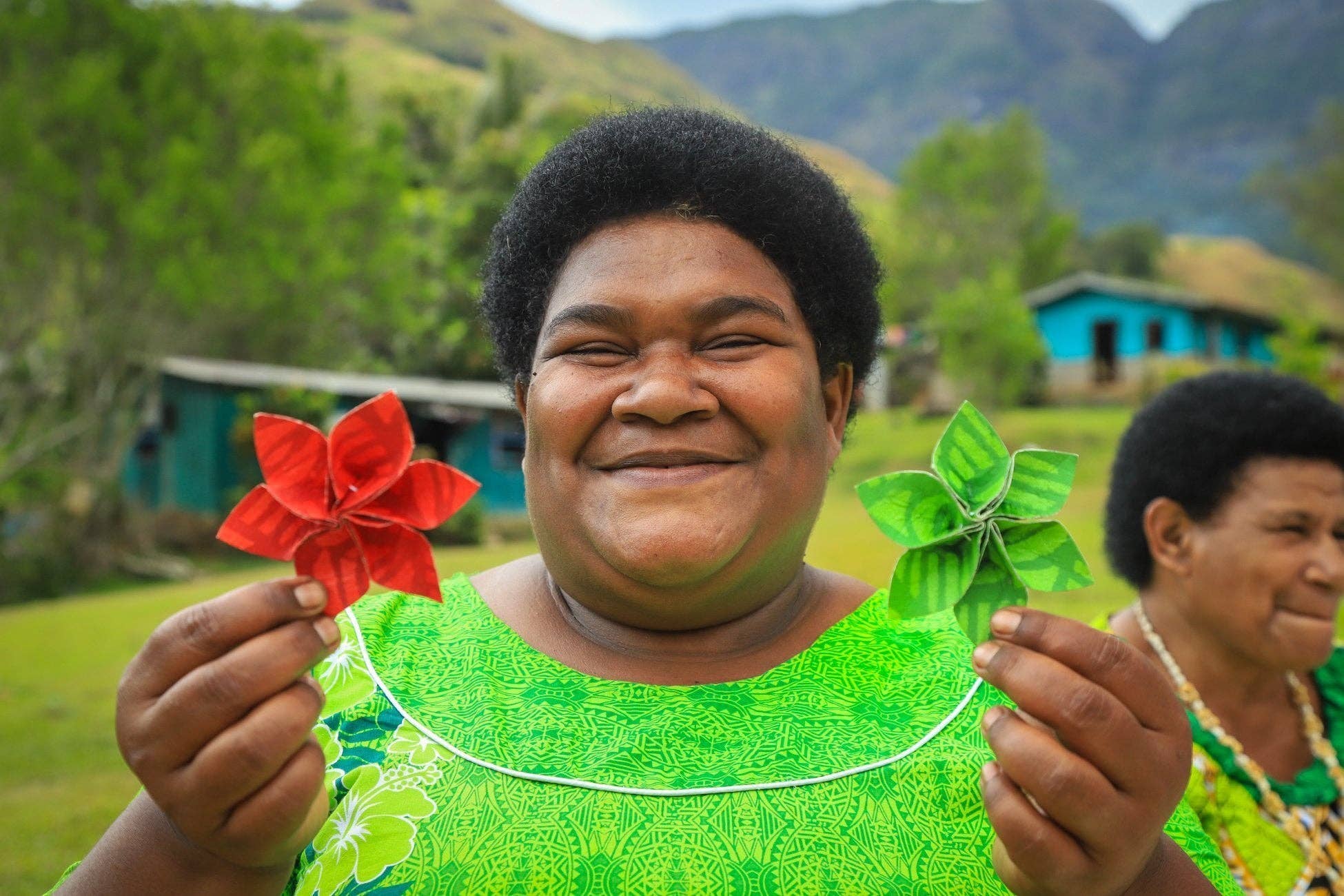 Rise Beyond the Reef - Wholesale Ornament Set - Masi Flower Holiday Ornaments - Natural Set of Two (2)3