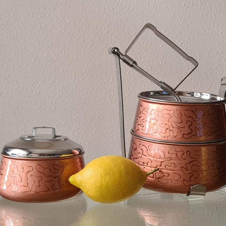 Bedruckte 3-stöckige Pyramiden-Tiffin-Edelstahl-Behälter4 für den Großhandel von Tiffin Spain