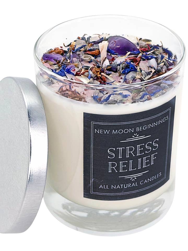 Stress Relief Candles - Lavender Herb & Crystal Candles for wholesale by New Moon Beginnings