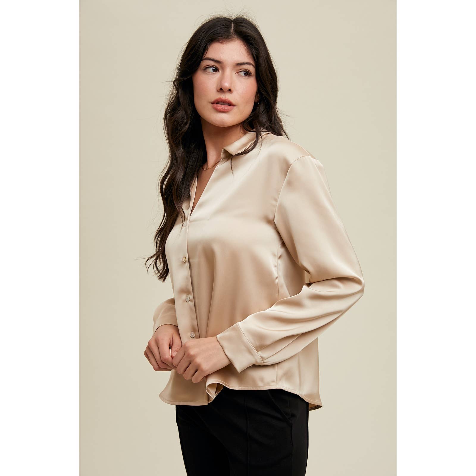 Wishlist Apparel - Wholesale Button Down Shirt - Women's - SATIN BUTTON-UP SHIRT / WL24-91182