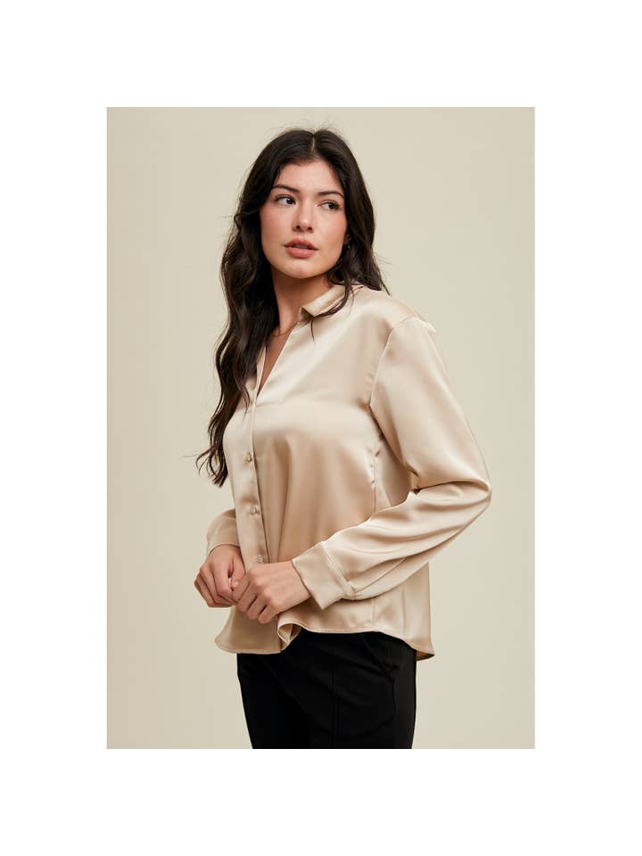 Wishlist Apparel - Wholesale Button Down Shirt - Women's - SATIN BUTTON-UP SHIRT / WL24-91182