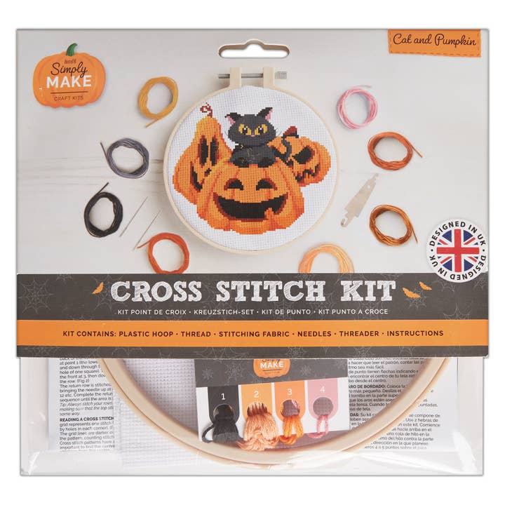 Simply Make Cross Stitch Kit Cat & Pumpkin Design Halloween for wholesale by West Design Products