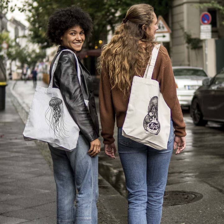 LIGARTI – wholesale Bärkasse - Unisex – Jutetermo med motiv av djuphavsmanet – grå2