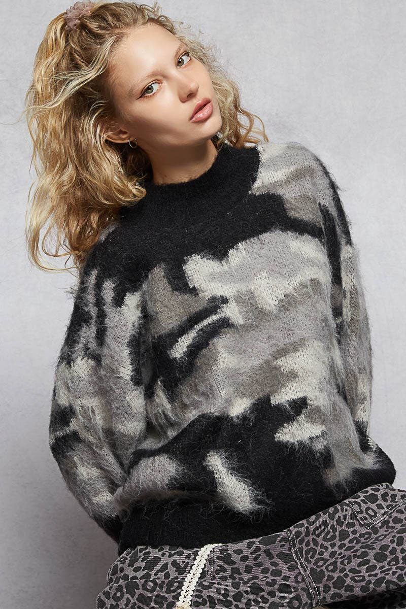 Pol Clothing - Wholesale Knit Sweater - Women's - Long sleeve abstract Color block mohair sweater top SALE6