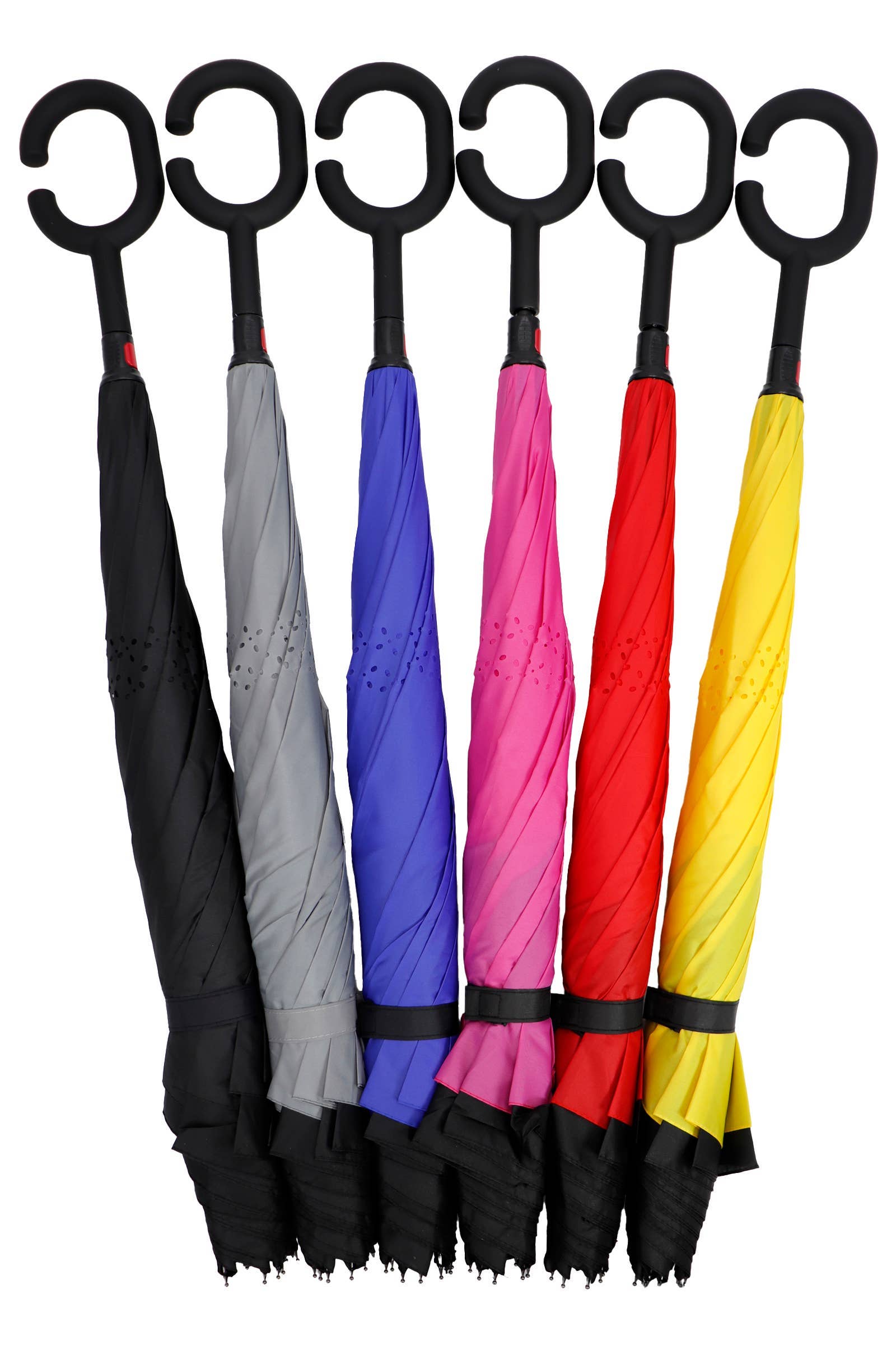 ASSORTED Black Reverse Inside-out Double Canopy Umbrella for wholesale on Faire1