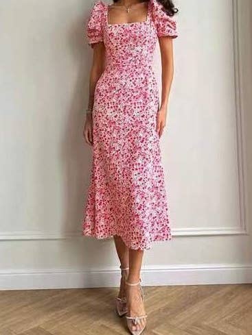 HIDDENBRAND - Wholesale Dress - Women's - Puff sleeve Square collar Floral Dress5