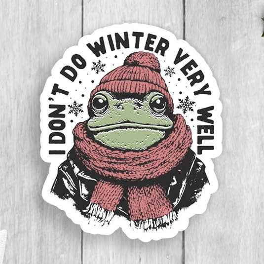Winter Frog Vinyl Sticker for wholesale by Expression Design Co