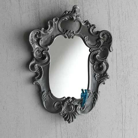 Baroque mirror with magnetic parrot for wholesale by Rebirth Ceramics