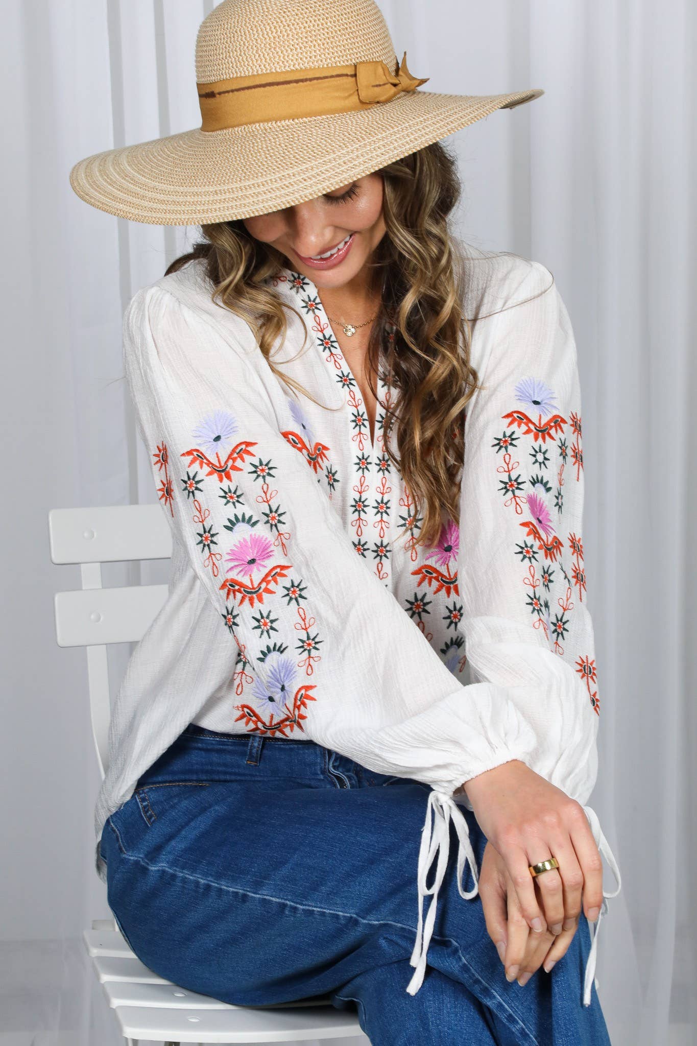 Vine & Love - Wholesale Blouse - Women's - Vintage Embroidered Bohemian Blouse Top VT8300311
