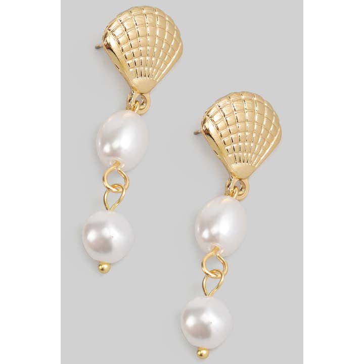 LINEAR SHELL DROP EARRINGS WITH PEARLS for wholesale by Girly