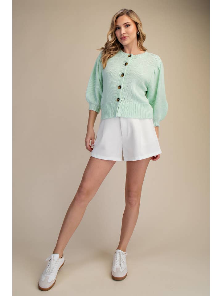 Glam - Wholesale Knit Sweater - Women's - Short Puff Sleeve Button Down Sweater - Reorder Friendly10