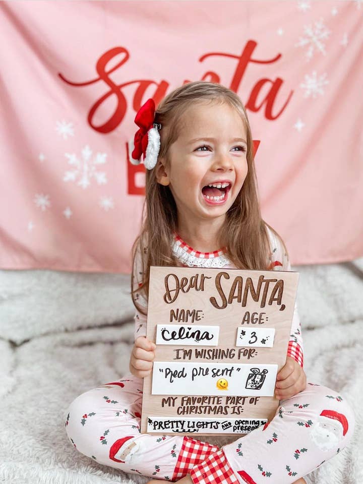 Cartello Santa Wishes per la vendita all'ingrosso da parte di Goldie Letter Company