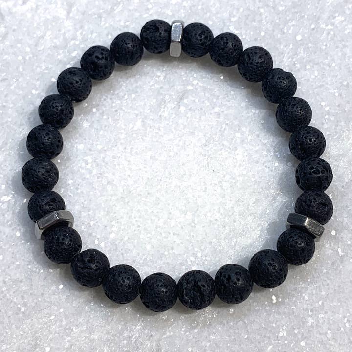 Men's Lava Stone with Hexagon Nuts St Bracelet B380-SS for wholesale by K & B Jewelry