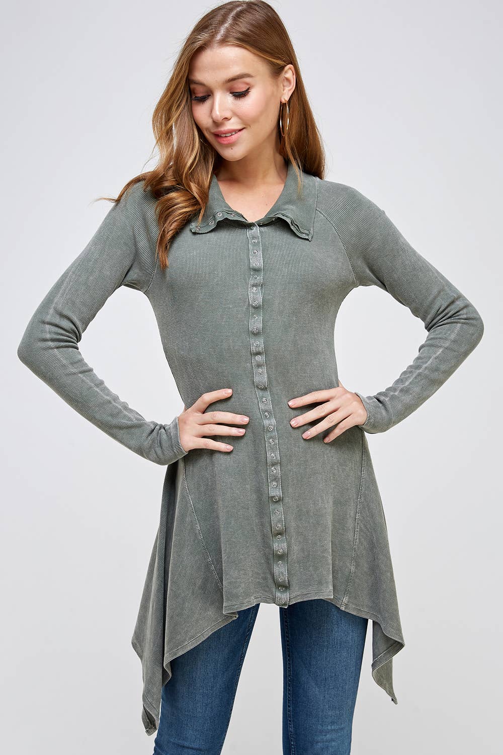 Urban X Apparel – Blusão - Mulher por atacado – Jaqueta térmica de botão lavado Urban X L/S com gola23