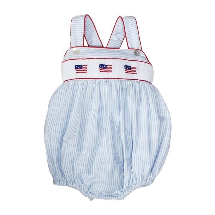Barboteuse rayée bleu clair "4 juillet" pour bébé fille pour la vente par Marco and Lizzy