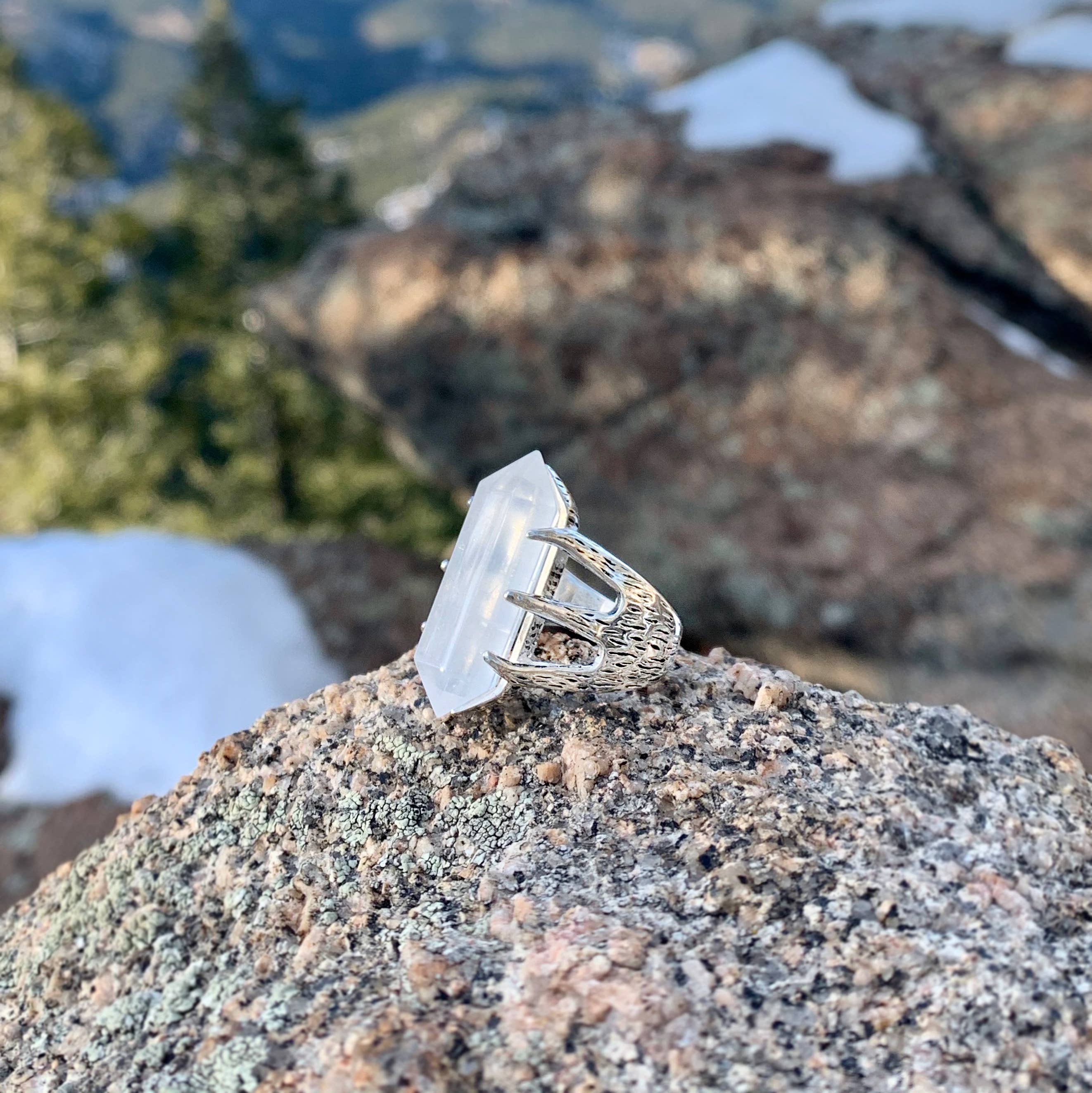 Hiouchi Jewels | Rose & Bolt Grateful Dead Jewelry - Wholesale Cocktail/Statement Ring - Crystal Talon Ring | Silver / Quartz1