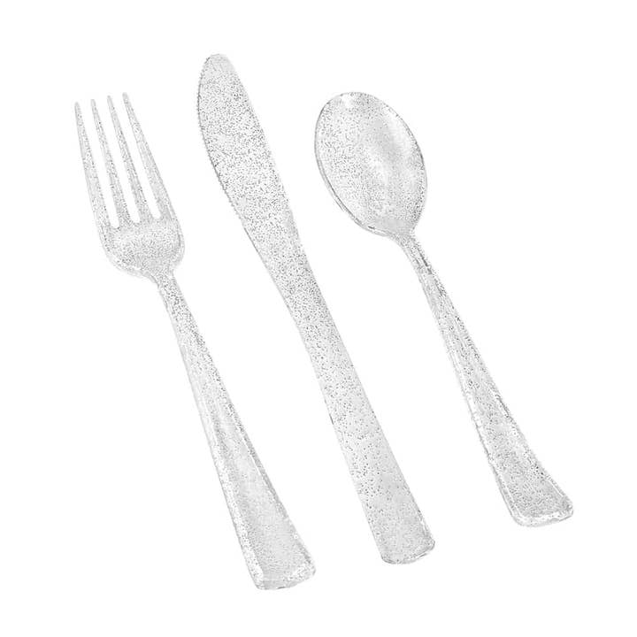 EcoQuality - Wholesale Disposable Tableware Pack - Silver Glitter Combo Cutlery Box – Premium Disposable Flatware1