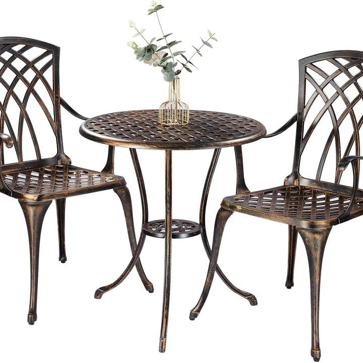 ShipItFurniture - Wholesale Patio Set - Bistro Set 3 Piece Cast Aluminum Patio Furniture Bronze