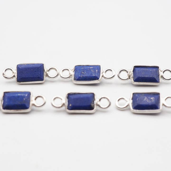 Lapis Silver Bezel 6x4mm , Double Connector, 925 Silver for wholesale by GTG Gems Corp