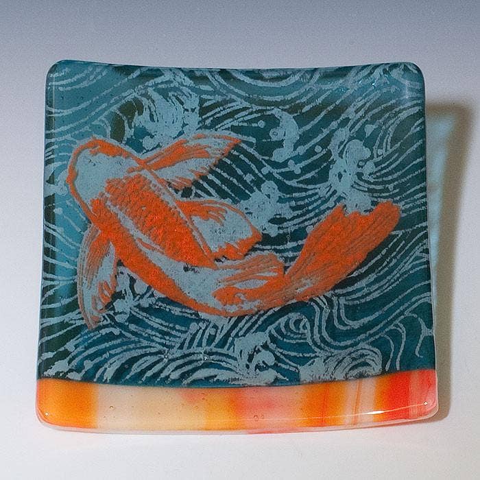 Koi Fused Glass 4.5" Catch-all Dish for wholesale by Kiku Handmade | Contemporary Fused Glass Home Goods