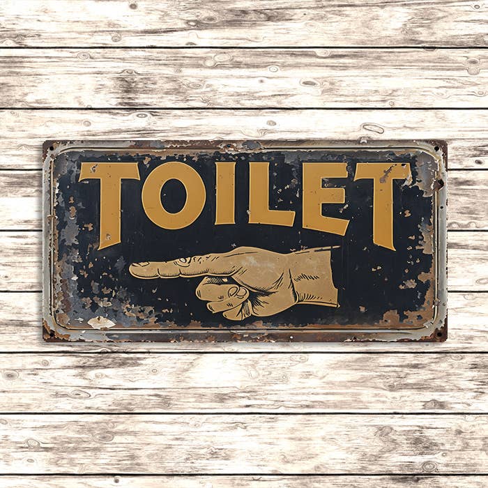 The British Metal Signs Company – Sinal por atacado – Placa de Metal para Casa de Banho com Mão a Apontar – Decoração de Estilo Vintage1